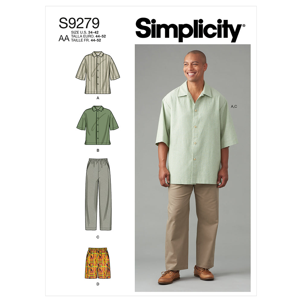 SIMPLICITY S9279 Men’s Shirt, Pants, And Shorts