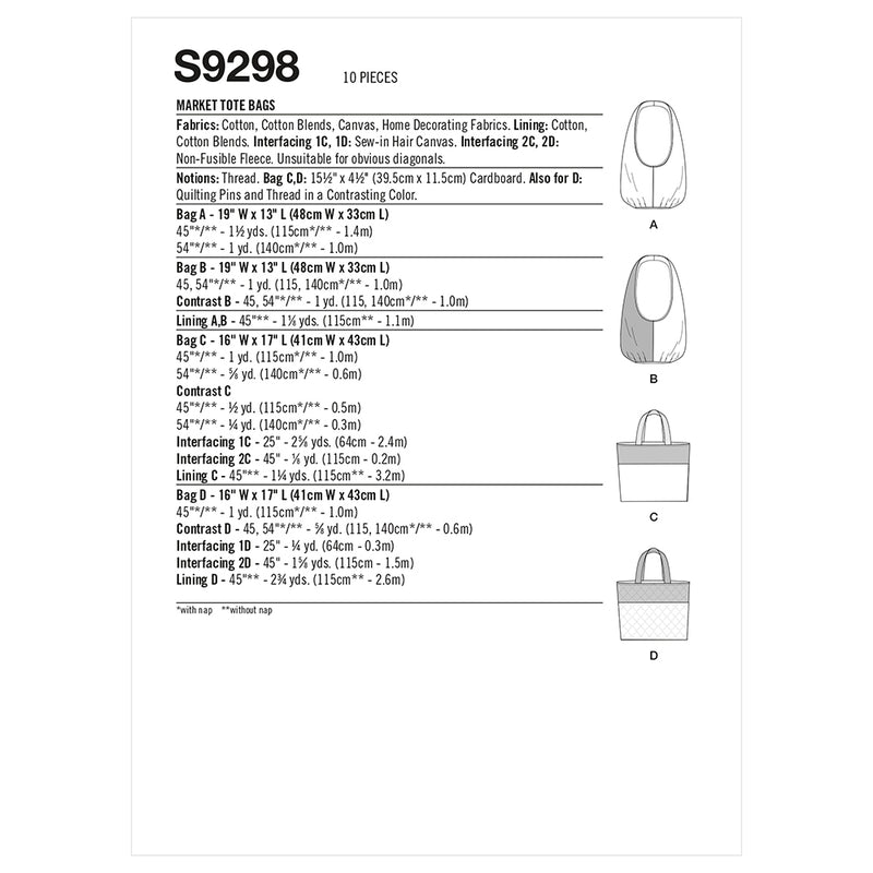 SIMPLICITY S9298 Market Tote Bags