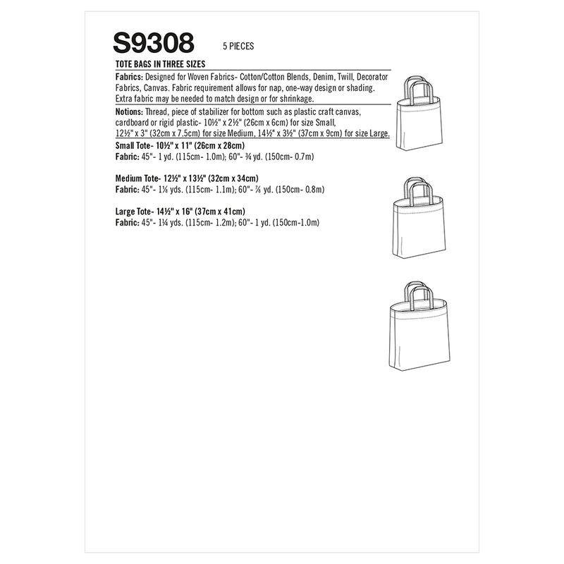 SIMPLICITY S9308 Fourre-Tout En Trois Formats