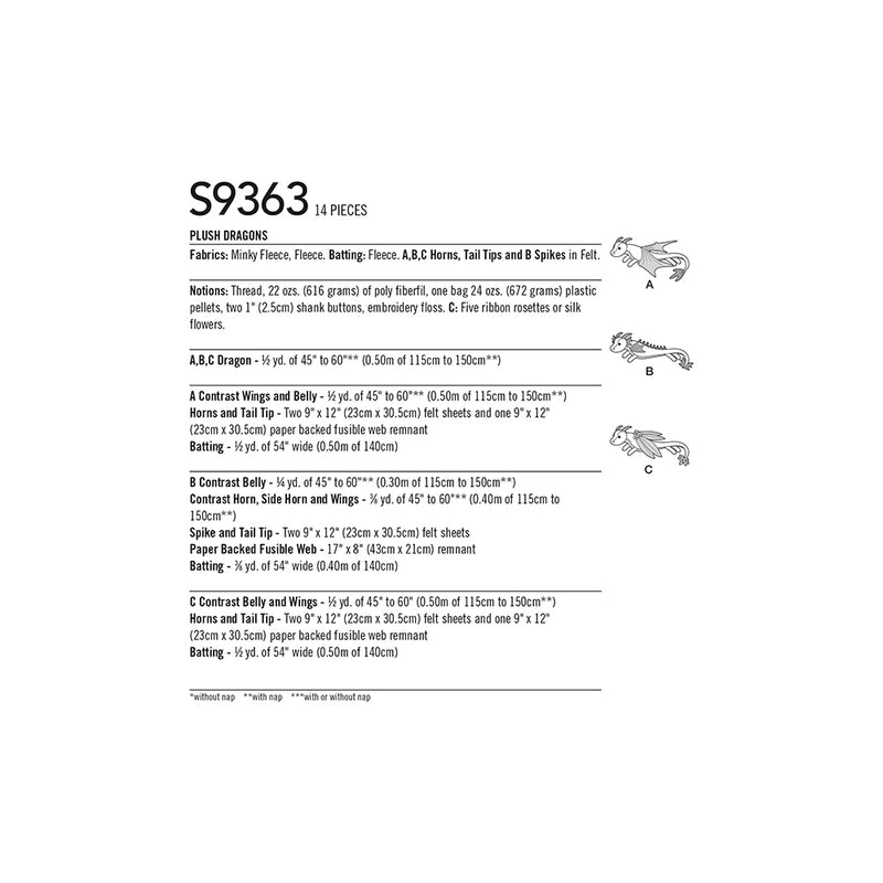 SIMPLICITY S9363 Dragons En Peluche