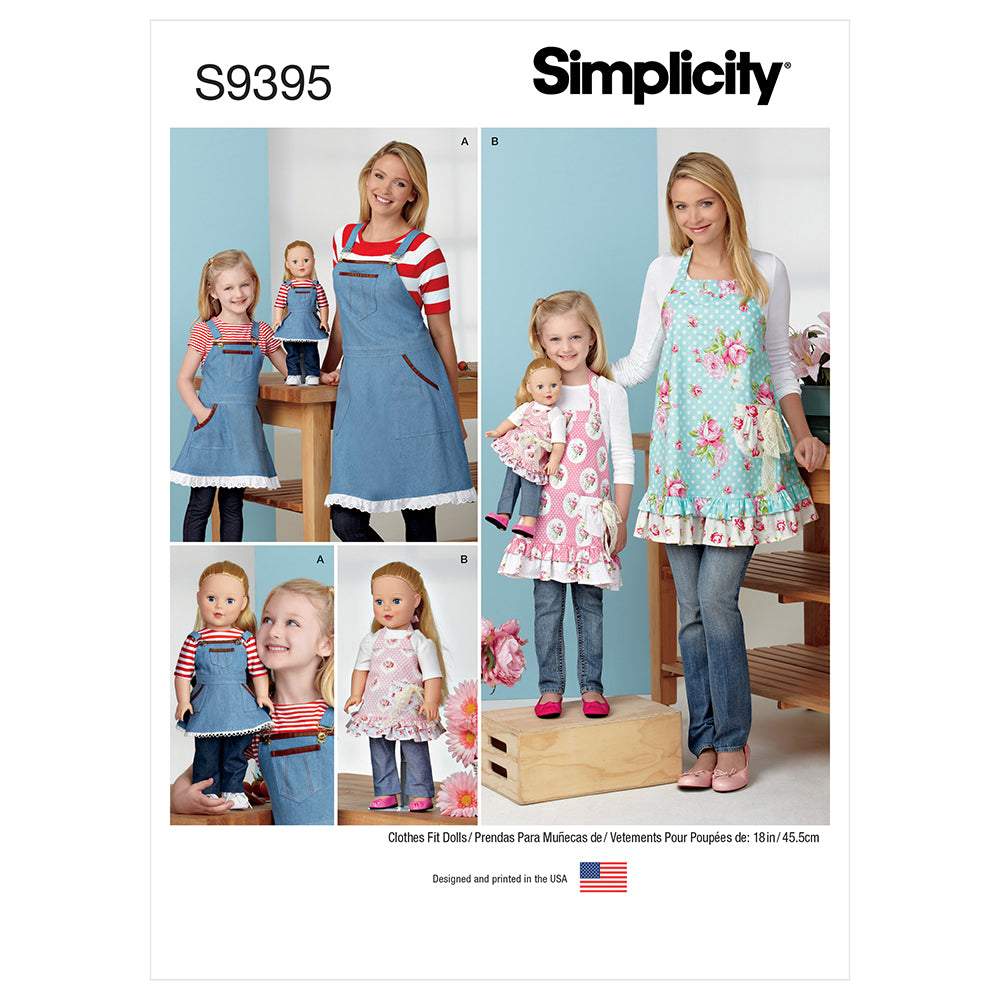 SIMPLICITY S9395 Aprons For Misses, Children, And 18in Doll