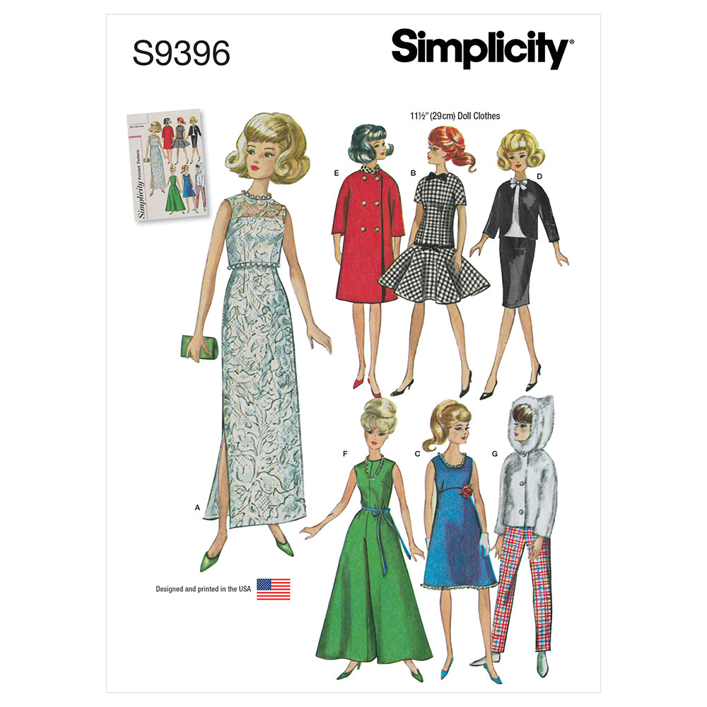 SIMPLICITY S9396 Vintage Doll Clothes For 11 1/2in Doll