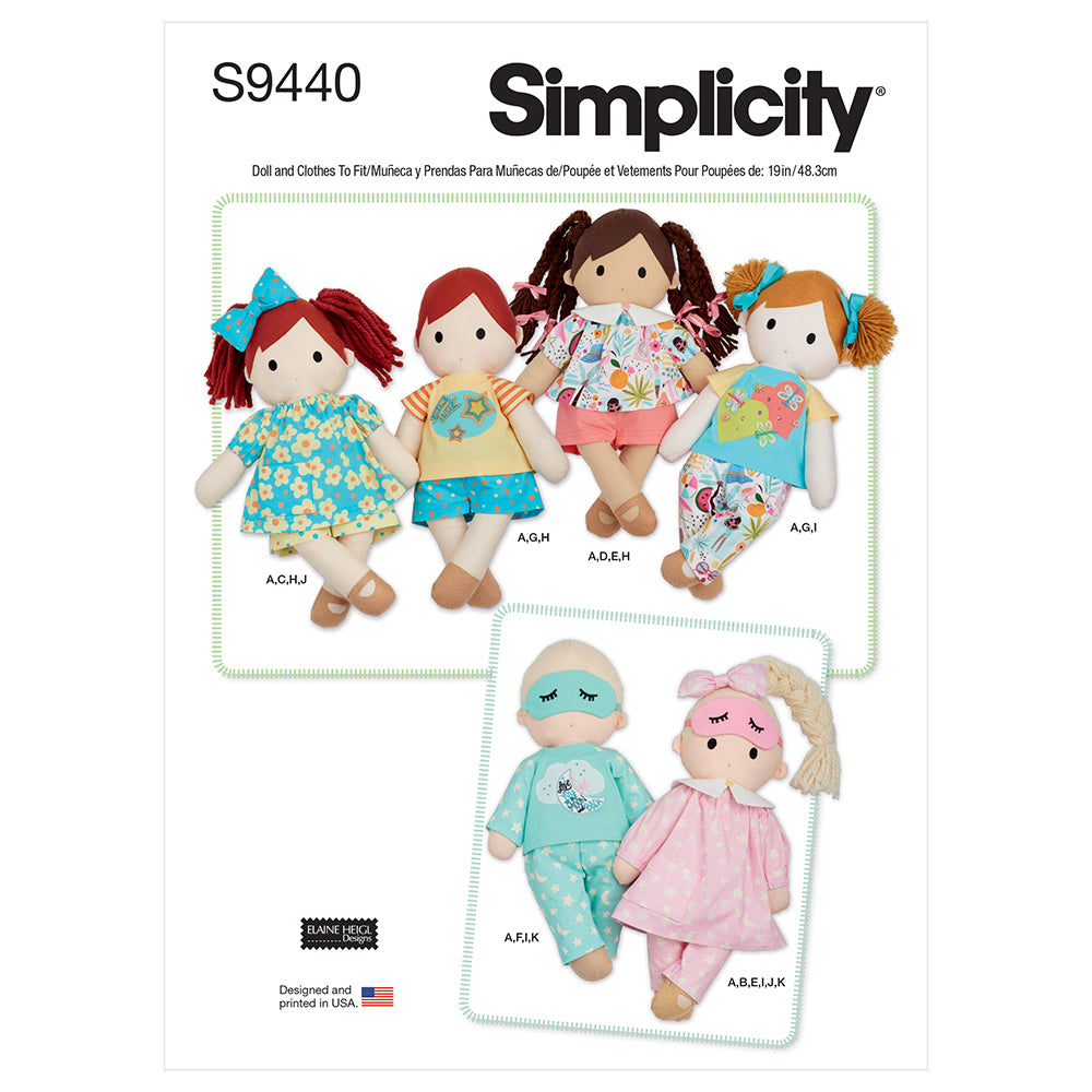 SIMPLICITY S9440 Plush Dolls With Clothes
