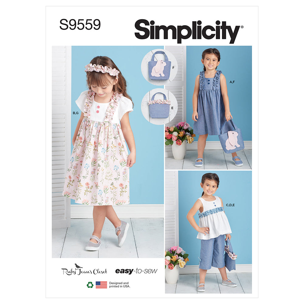 SIMPLICITY S9559 Children’s Dress, Top, Pants, Purses, And Headband