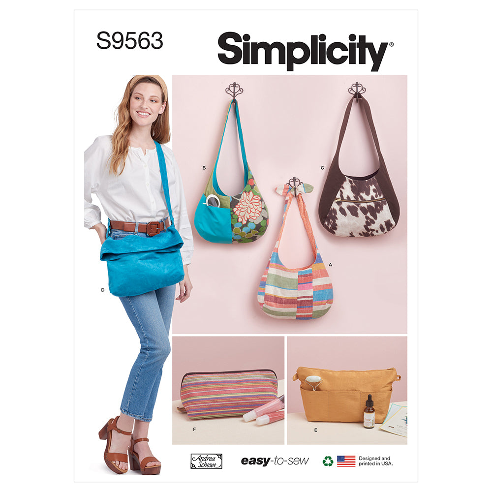 SIMPLICITY S9563 Slouch Bags, Purse Organizer, And Cosmetic Case