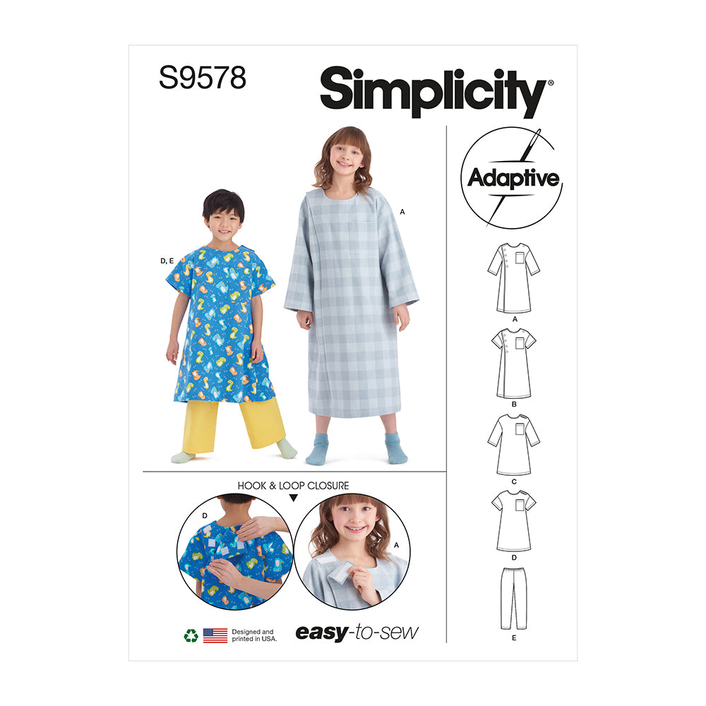 SIMPLICITY S9578 Children, Girls And Boys' Recovery Gowns And Pants