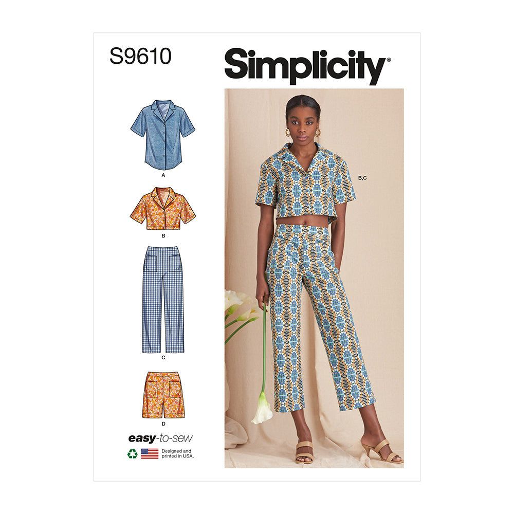 SIMPLICITY S9610 Misses' Set Of Top, Cropped Pants And Shorts