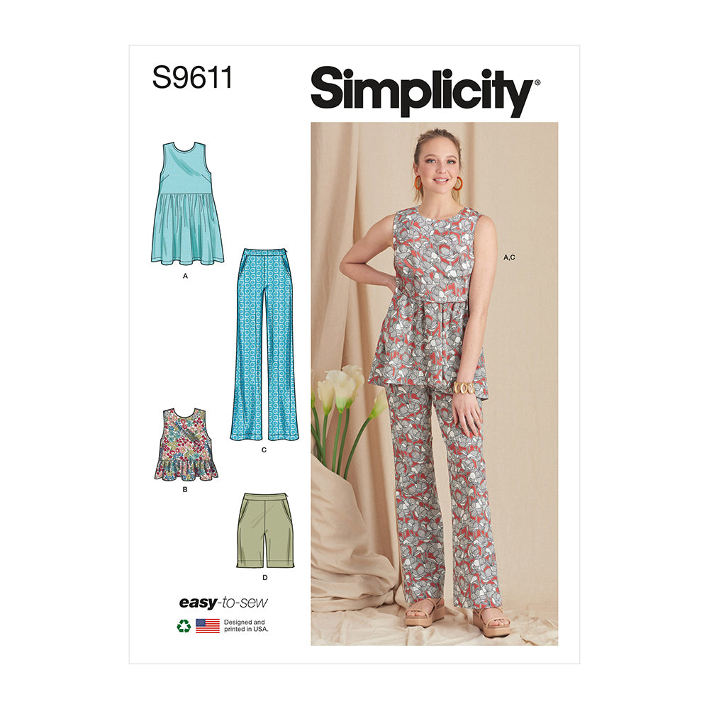 SIMPLICITY S9611 Misses' Tunic, Cropped Top, Pants And Shorts
