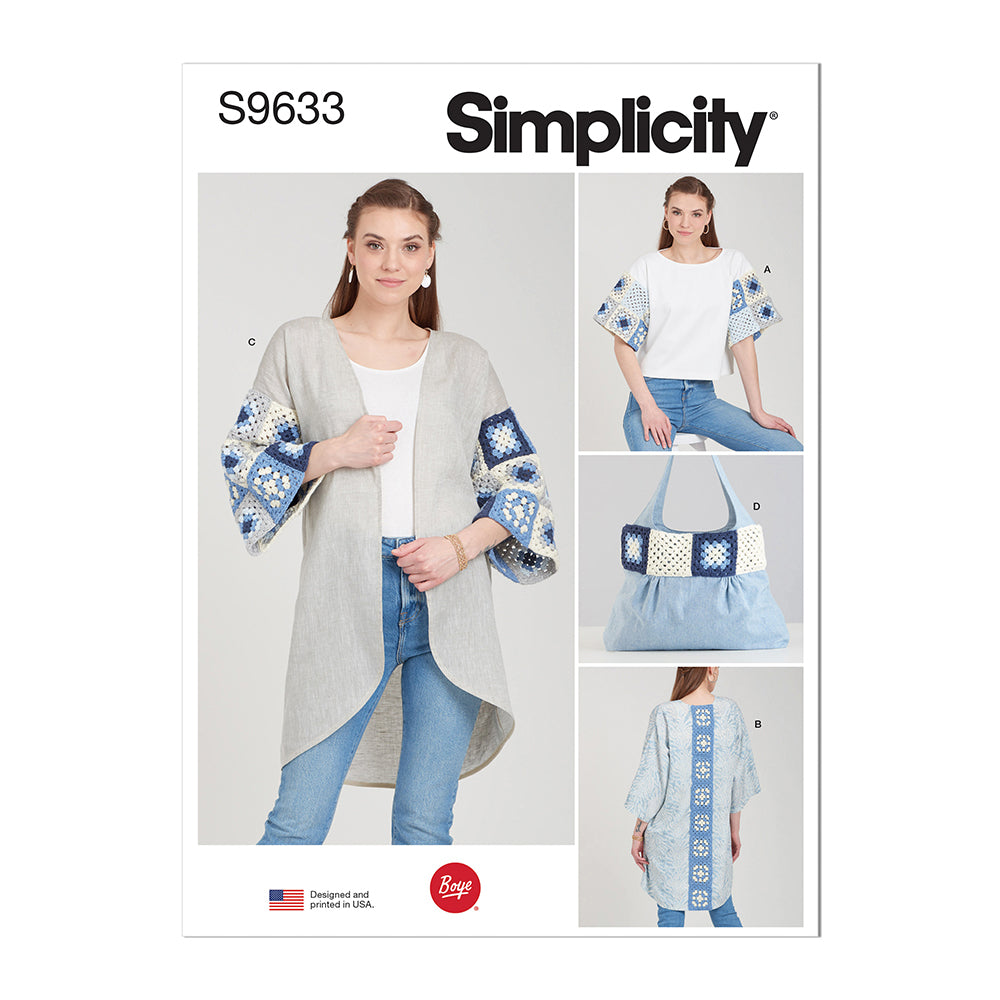 SIMPLICITY S9633 Misses' Crochet And Sew Top, Jacket And Bag
