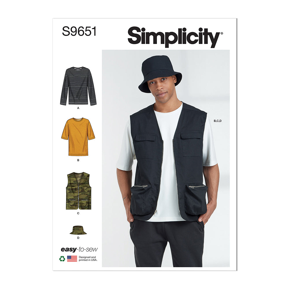 SIMPLICITY S9651 Men’s Knit Top, Vest, And Hat