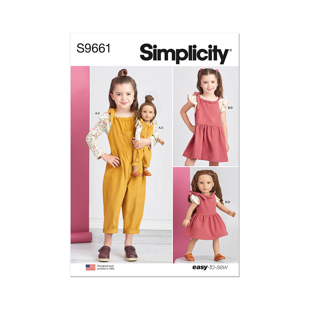 SIMPLICITY S9661 Children’s Knit Top, Overalls, And Jumper And Doll Clothes For 18in Doll