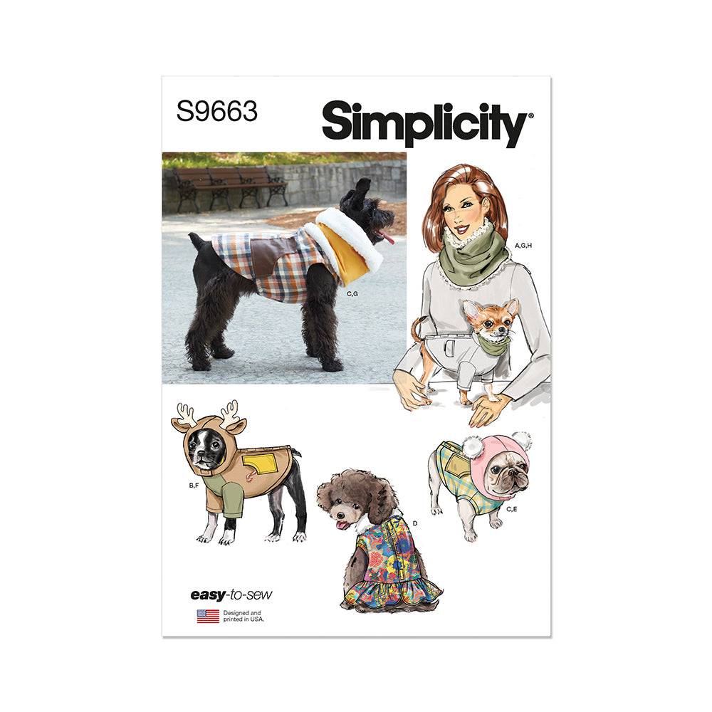 SIMPLICITY S9663 Pet Coats With Optional Hoods And Cowls In Sizes S-M-L And Adult Cowl