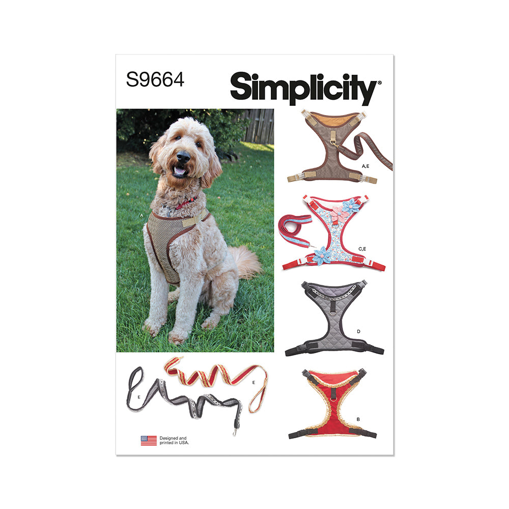 SIMPLICITY S9664 Dog Harness In Sizes S-M-L And Leash With Trim Options