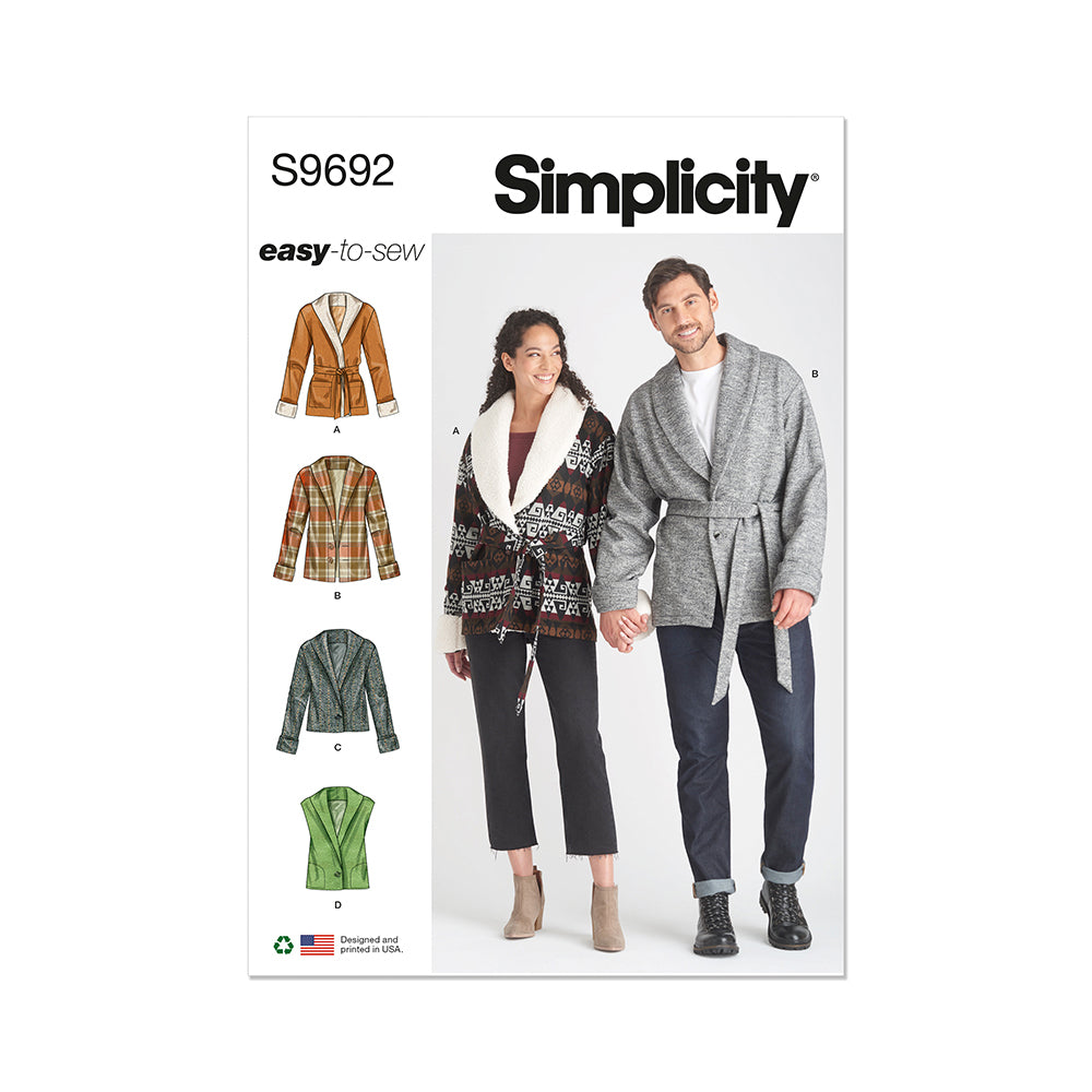 SIMPLICITY S9692 Unisex Jacket, Vest, And Belt