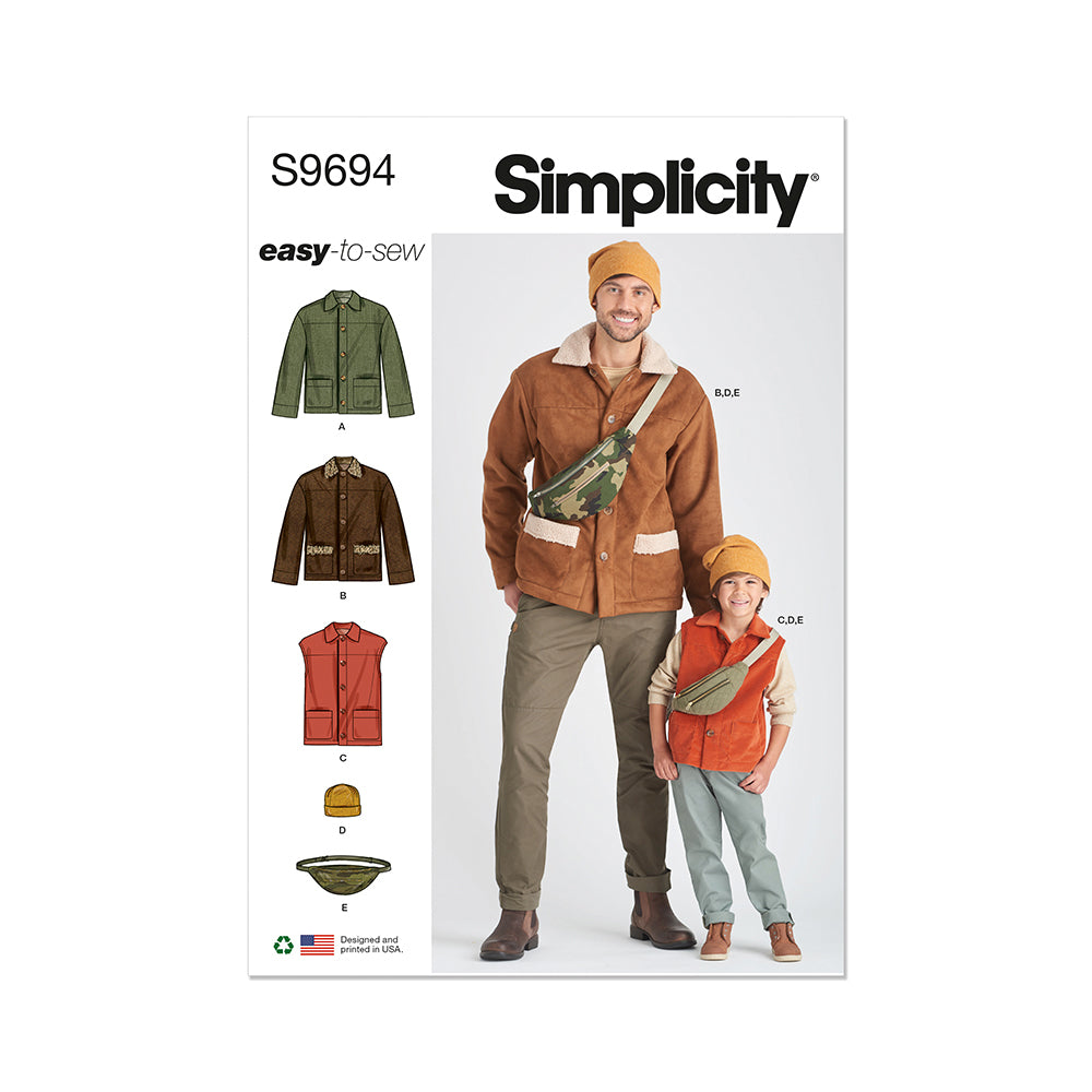 SIMPLICITY S9694 Boys And Men’s Jacket, Vest, Hat And Crossbody Bag