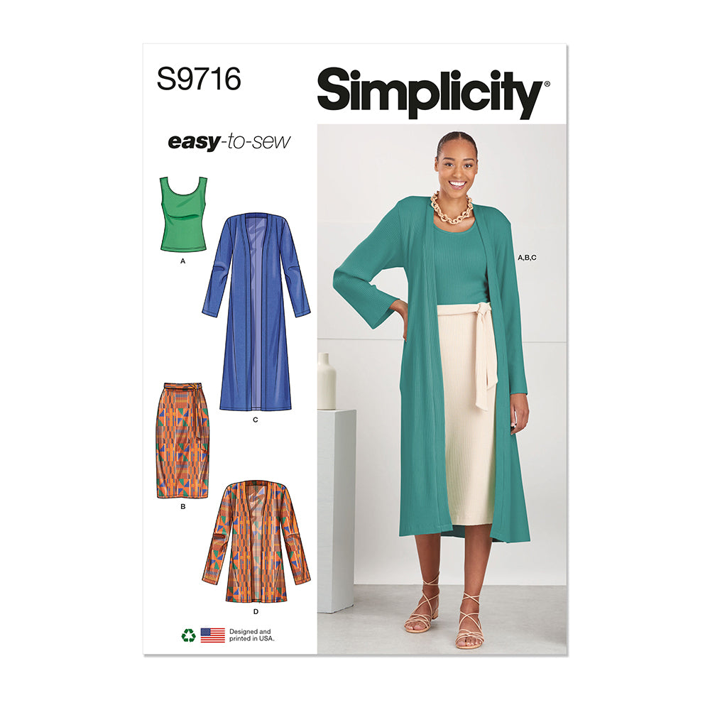 SIMPLICITY S9716 Misses' Knit Top, Cardigan And Skirt