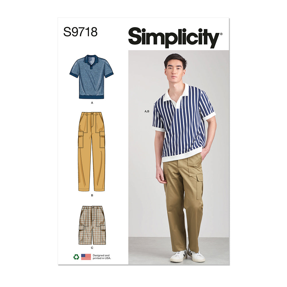 SIMPLICITY S9718 Men’s Knit Top, Cargo Pants And Shorts