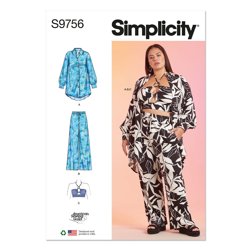 SIMPLICITY S9756 Misses And Women’s Shirt, Pants, And Halter Top For American Sewing Guild