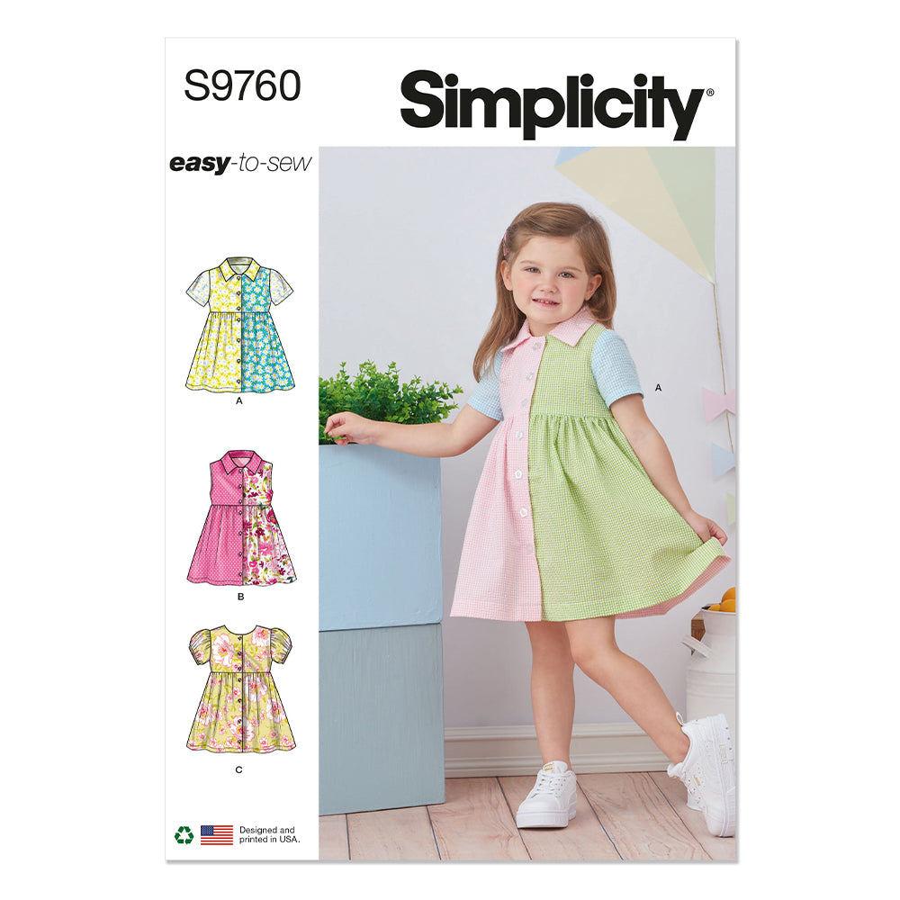 SIMPLICITY S9760 Toddlers' Dress With Sleeve Variations