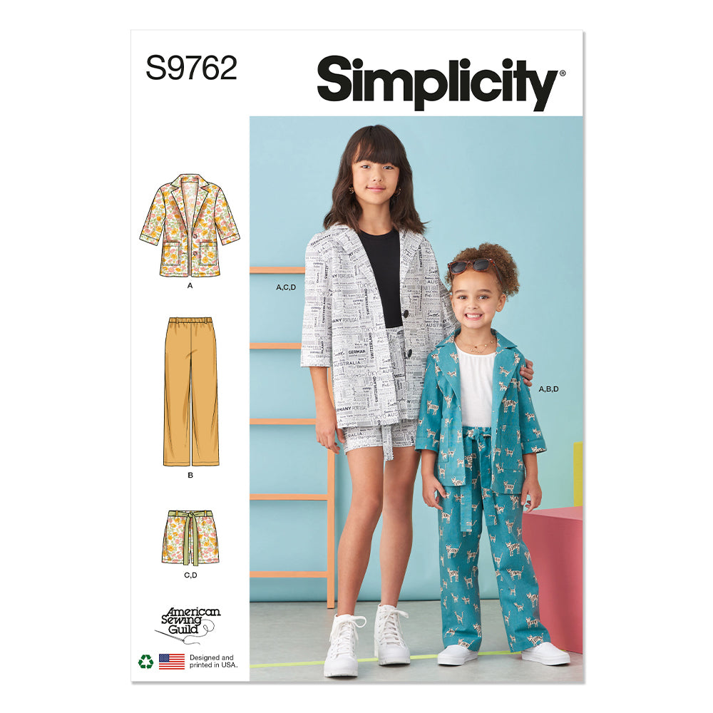 SIMPLICITY S9762 Children And Girls' Jacket, Pants, And Shorts For American Sewing Guild
