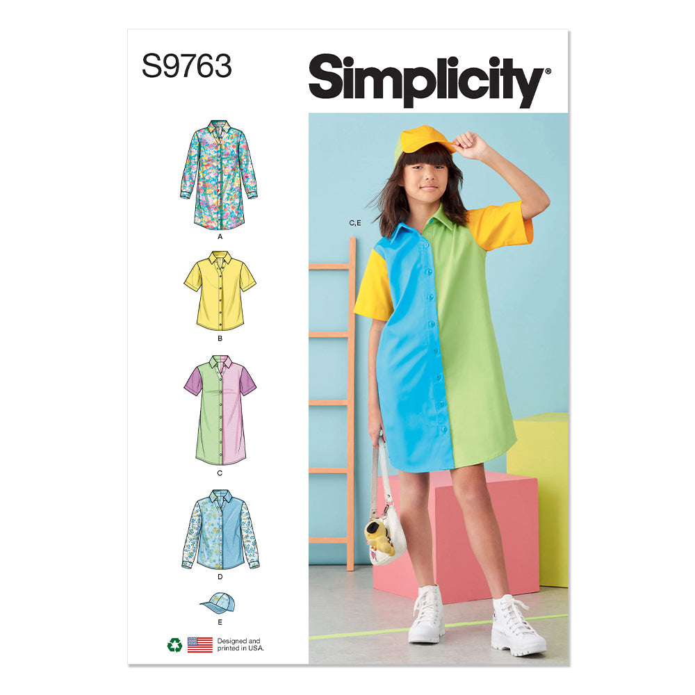 SIMPLICITY S9763 Girls' Shirtdress, Shirt And Hat