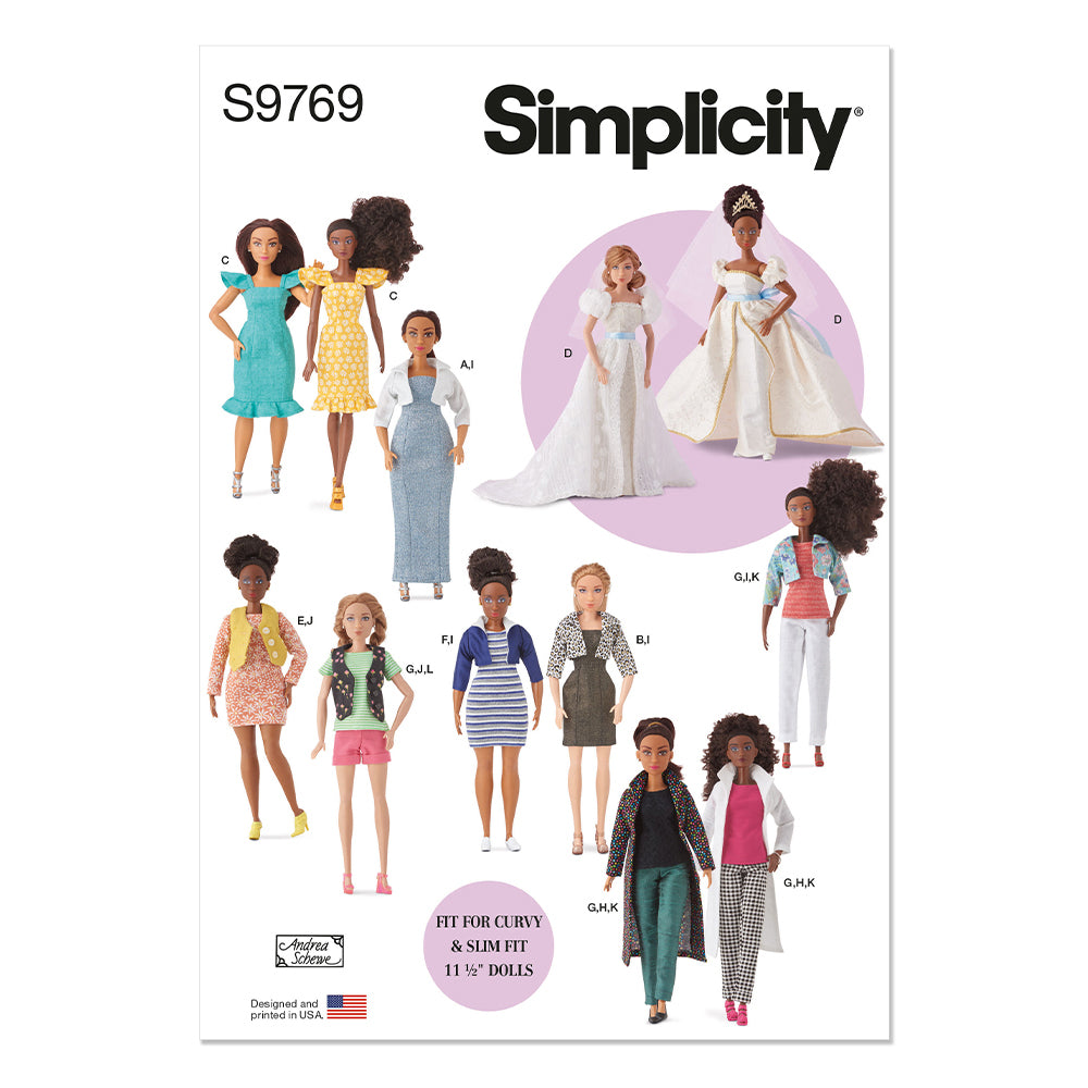 SIMPLICITY S9769 11 1 And 2in Fashion Clothes For Regular And Curvy Size Dolls By Andrea Schewe Designs