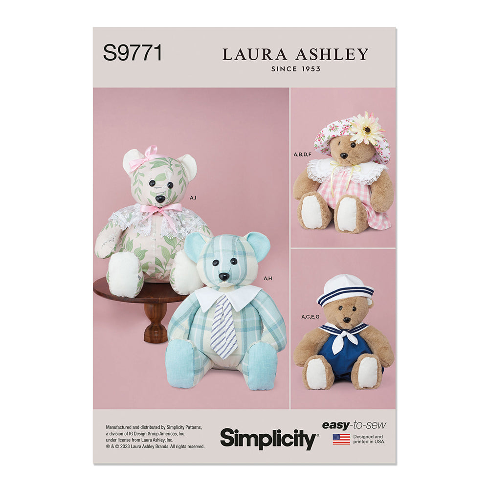 SIMPLICITY S9771 Plush Bear With Clothes And Hats By Laura Ashley