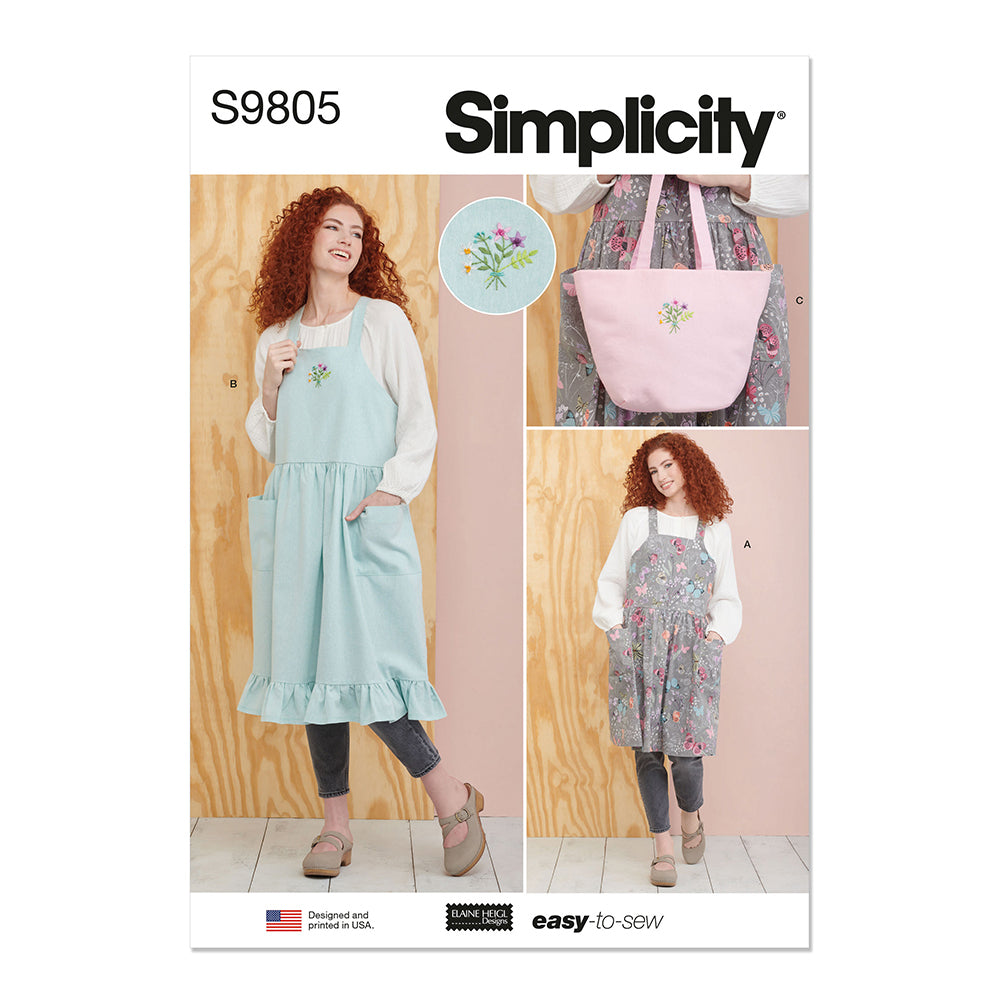 SIMPLICITY SS9805A Misses' Pinafore Aprons and Tote in One Size by Elaine Heigl Designs