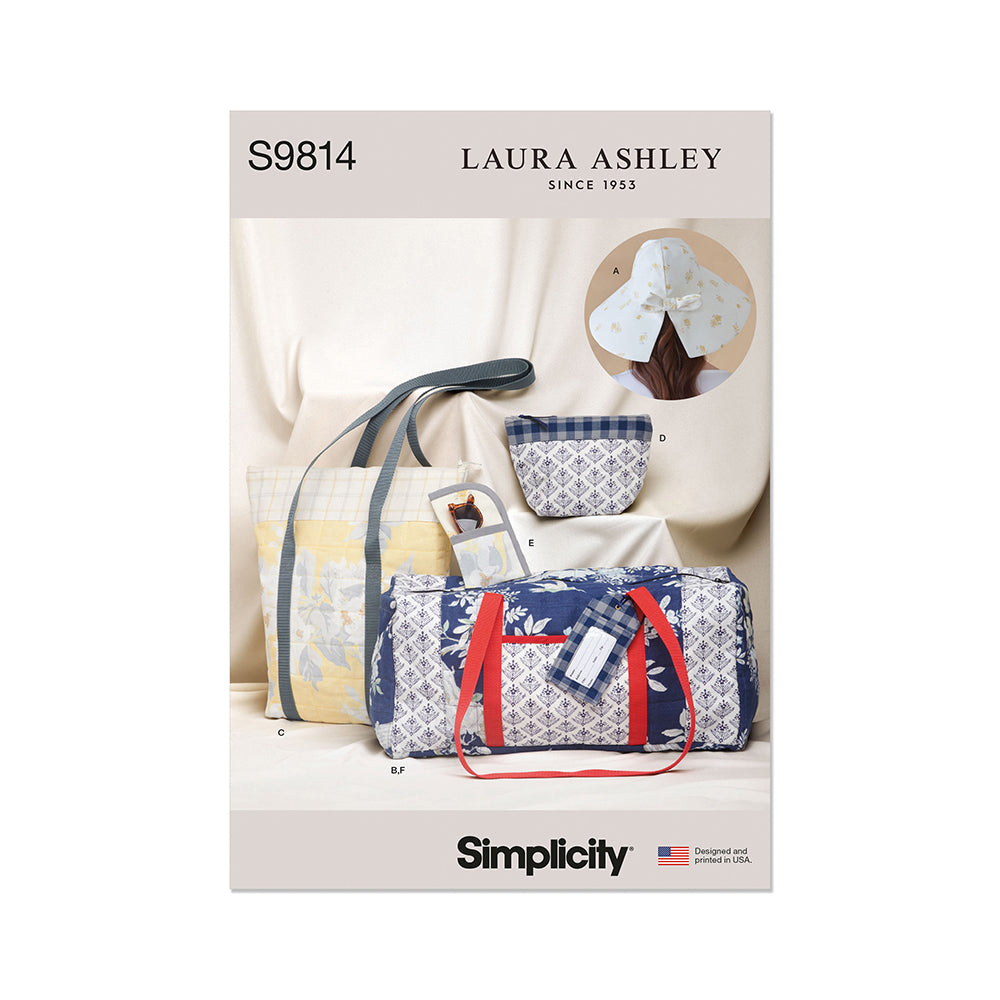 SIMPLICITY S9814 Hat In Three Sizes, Duffel, Tote, Cosmetic Case, Eyeglass Case And Luggage Tag
