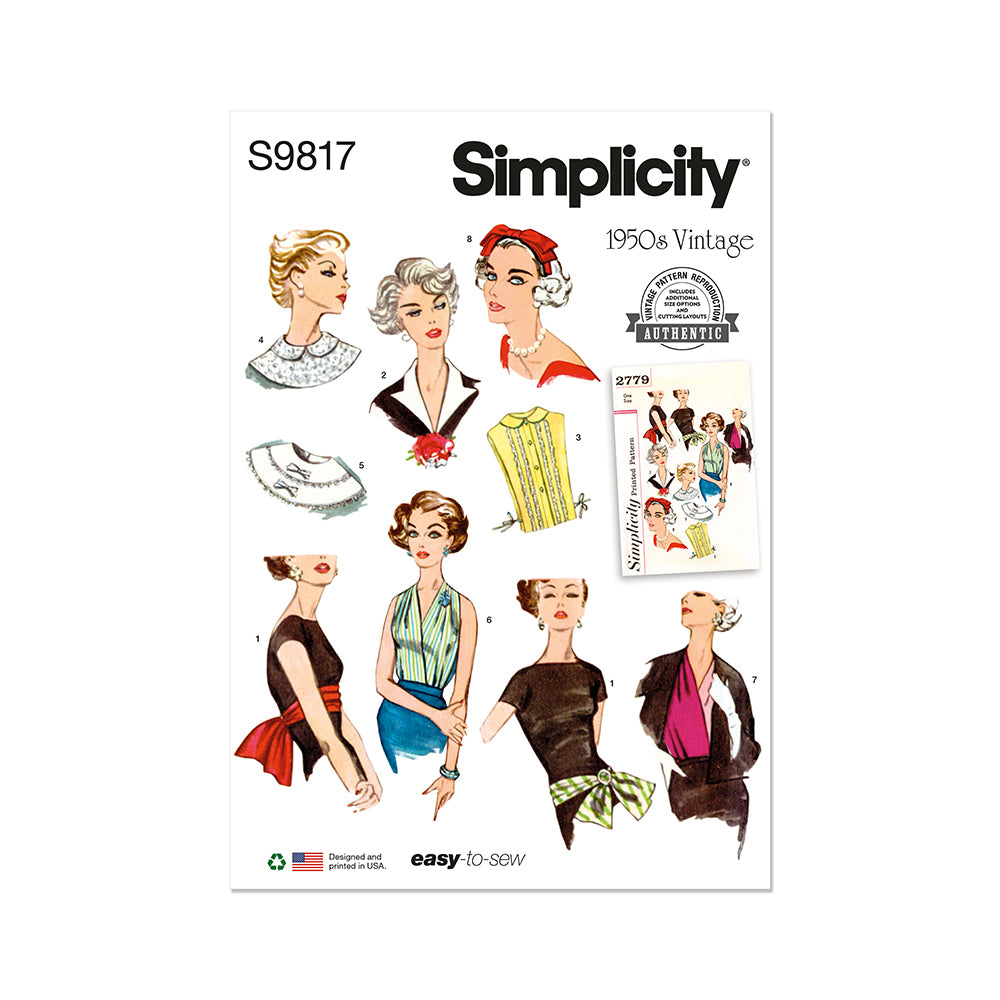 SIMPLICITY S9817 Misses' Neckwear, Headb Dickey, And Sash-Belt