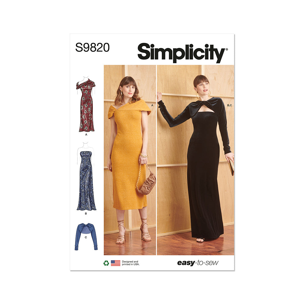 SIMPLICITY S9820Y5 Misses' Knit Dresses and Shrug