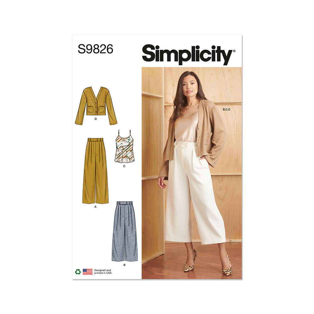 SIMPLICITY S9826D5 Misses' Pants in Two Lengths, Camisole and Cardigan