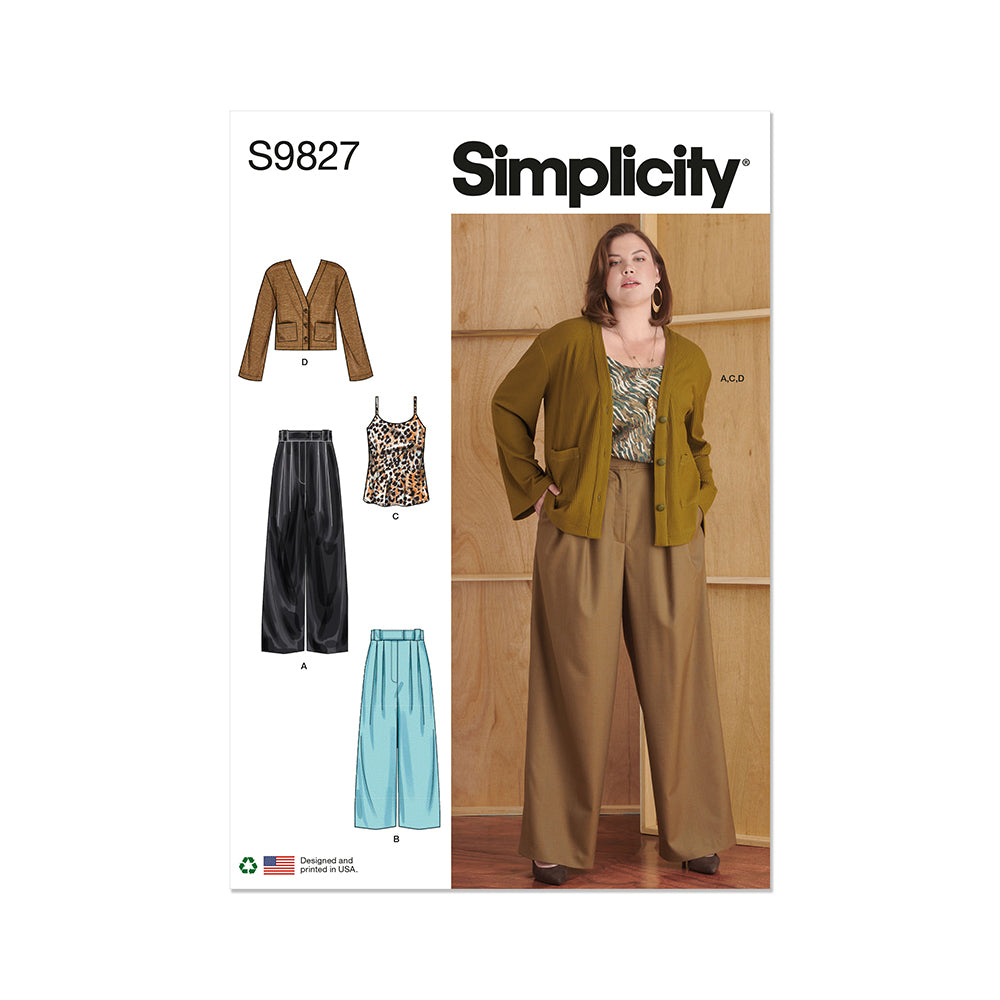 SIMPLICITY S9827W3 Women's Pants in Two Lengths, Camisole and Cardigan