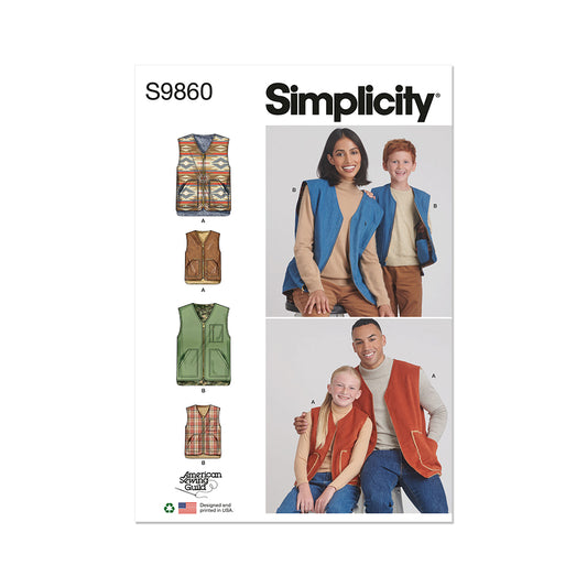 SIMPLICITY S9860 Children's, Teens' and Adults' Lined Vests for American Sewing Guild