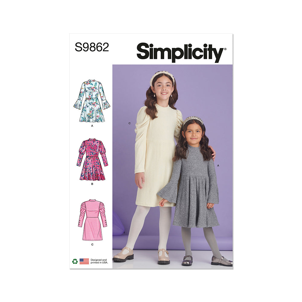 SIMPLICITY S9862 Children's and Girls' Knit Dresses