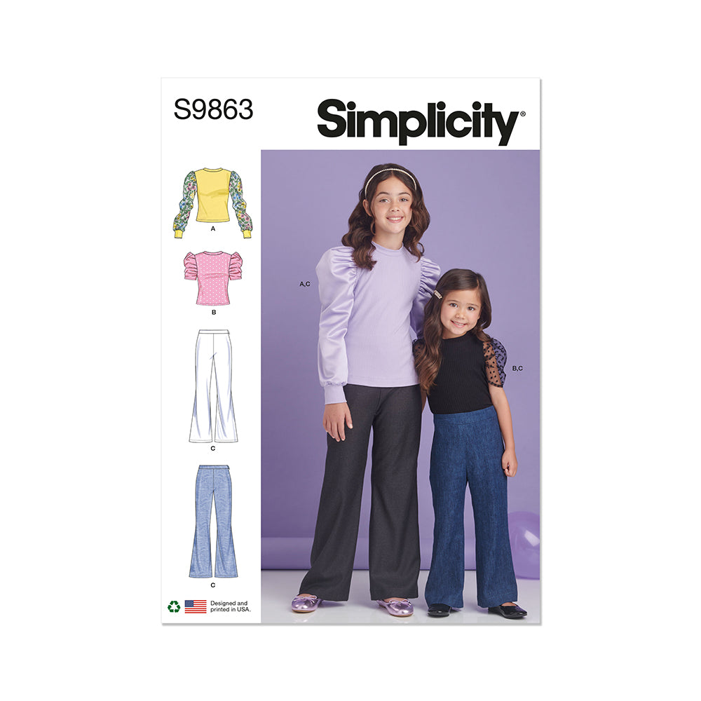 SIMPLICITY S9863 Children's and Girls' Top and Pants