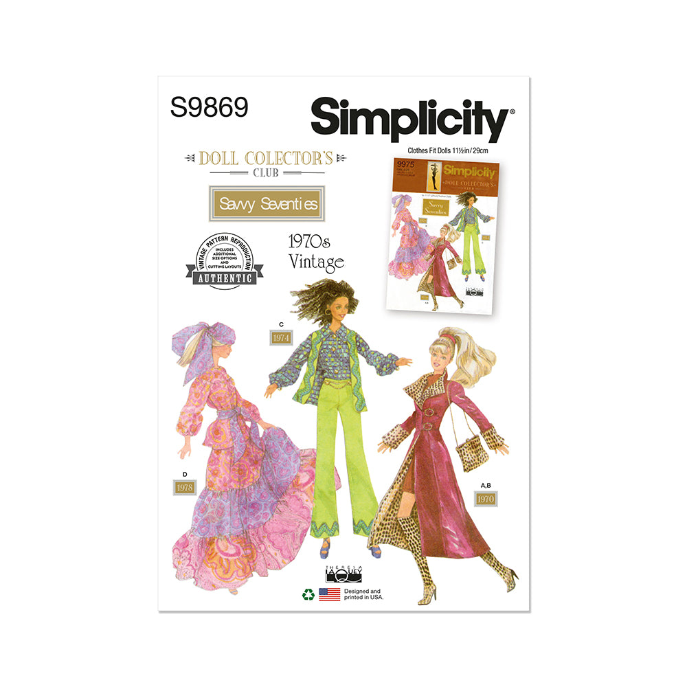 SIMPLICITY S9869 Doll Clothes for 11 1/2" Fashion Doll by Theresa LaQuey