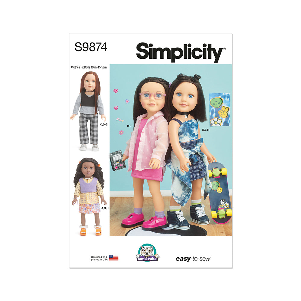 SIMPLICITY S9874 18" Doll Clothes by Carla Reiss Design