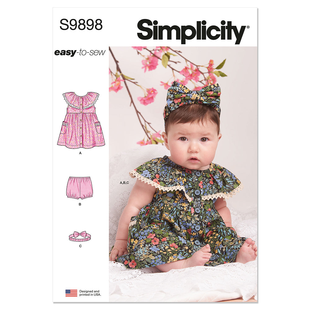 SIMPLICITY S9898 Babies' Dress, Panty And Headband