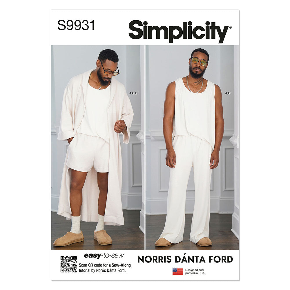 SIMPLICITY EASY-TO-SEW S9931 Men's Robe, Knit Tank Top, Pants and Shorts by Norris Danta Ford