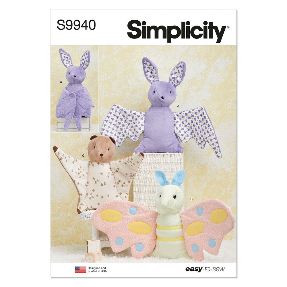 SIMPLICITY EASY-TO-SEW S9940 Plush Bat, Moth and Flying Squirrel