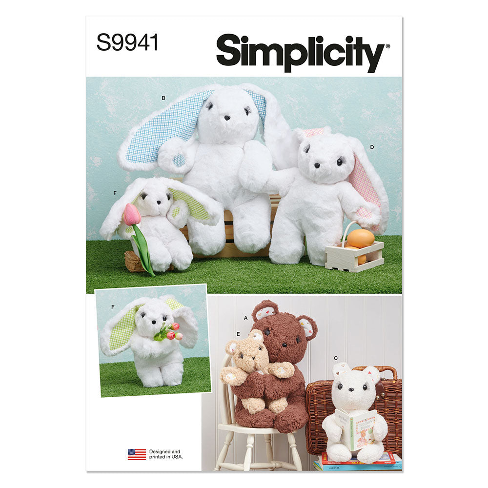 SIMPLICITY  S9941 Plush Bears and Bunnies in Three Sizes