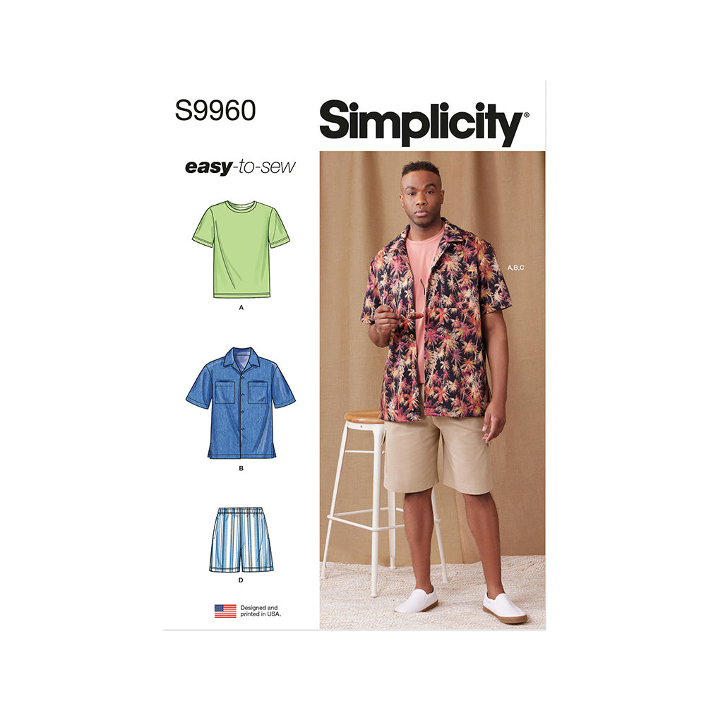 SIMPLICITY S9960 Men's Knit T-Shirt, Shirt and Shorts