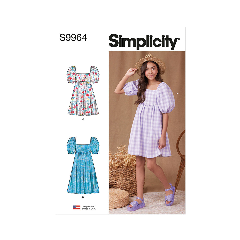 SIMPLICITY S9964 Girls' Dress With Back Bodice And Length Variations