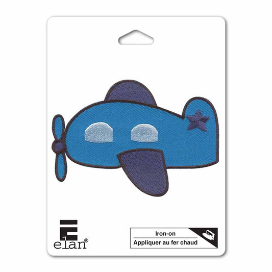 ELAN Iron‑On Motif – Airplane – 82 mm – Blue