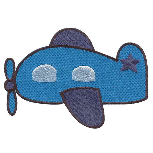 ELAN Iron‑On Motif – Airplane – 82 mm – Blue