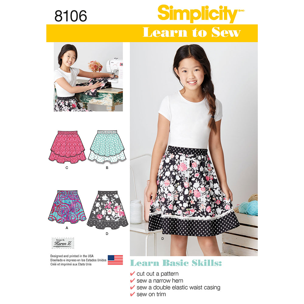 SIMPLICITY 8106 Girls Learn To Sew Skirt