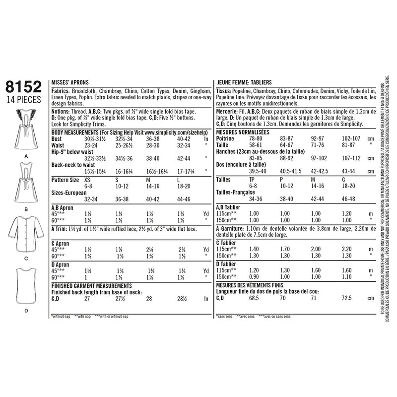 SIMPLICITY 8152 Misses' Vintage Aprons