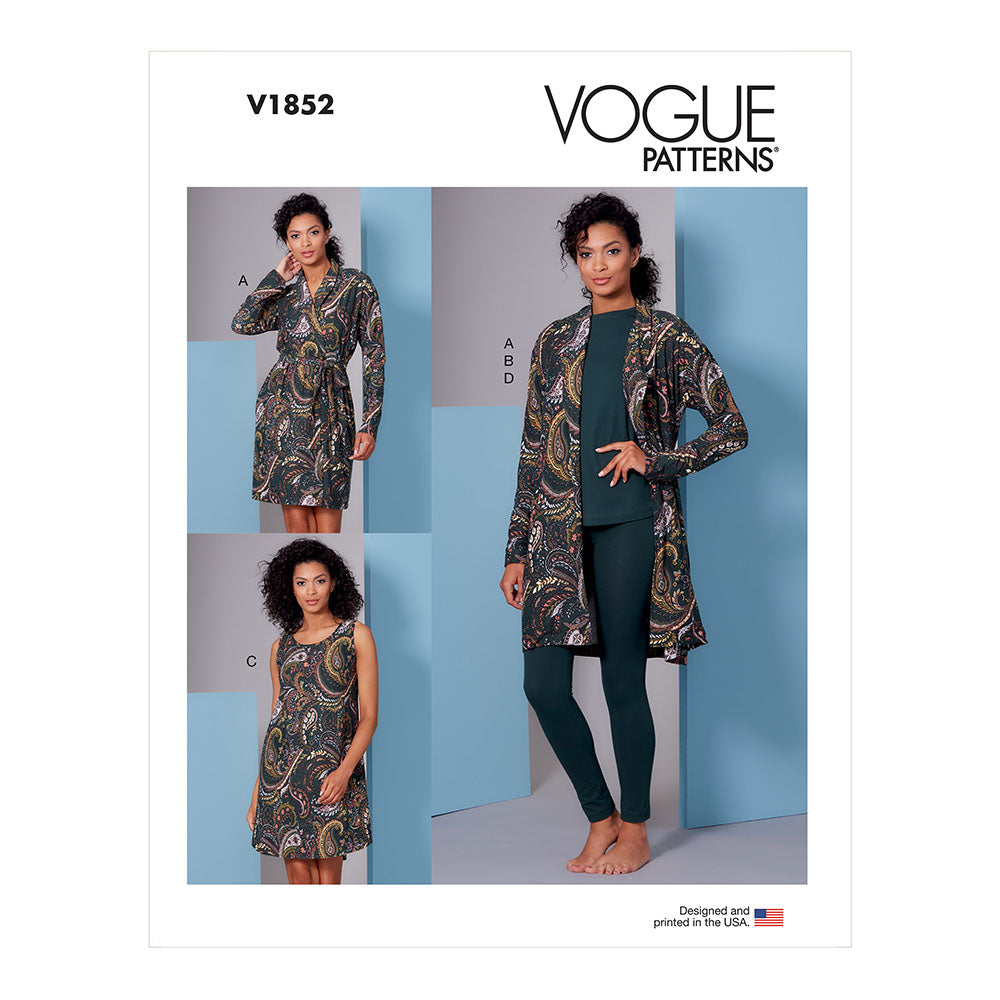 VOGUE V1852 Misses' and Misses' Petite Wrap Robe, Belt, Top, Dress and Pants