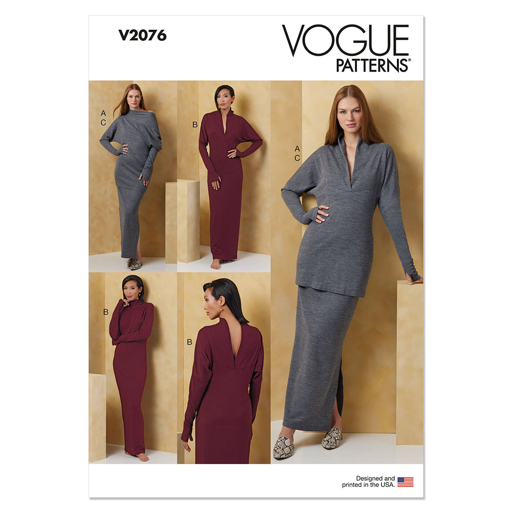 VOGUE V2076 Misses' Knit Dress and Top Worn Front and Back and Skirt